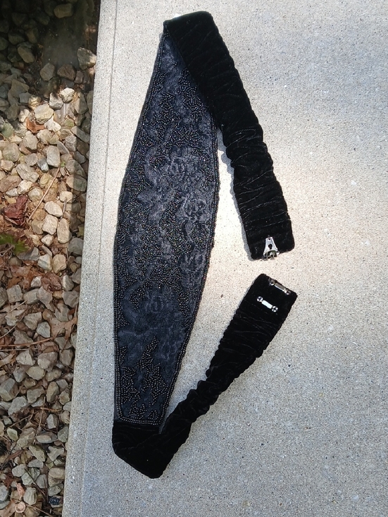 vintage black beaded belt,velvet, Beaded. wide sash or cummerbund-style piece. main image 4